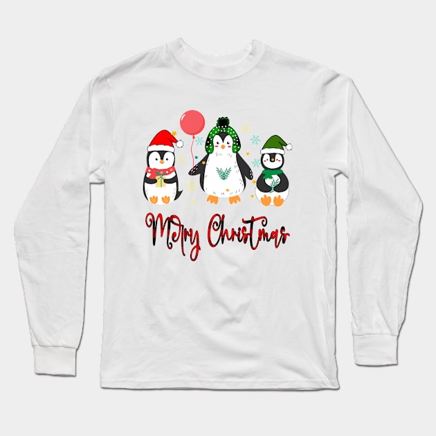 Christmas Penguin, Penguin In Santa Hat p Winter Nature, Holiday Penguin, Cute Christmas, Girl Penguin Long Sleeve T-Shirt by UranusArts